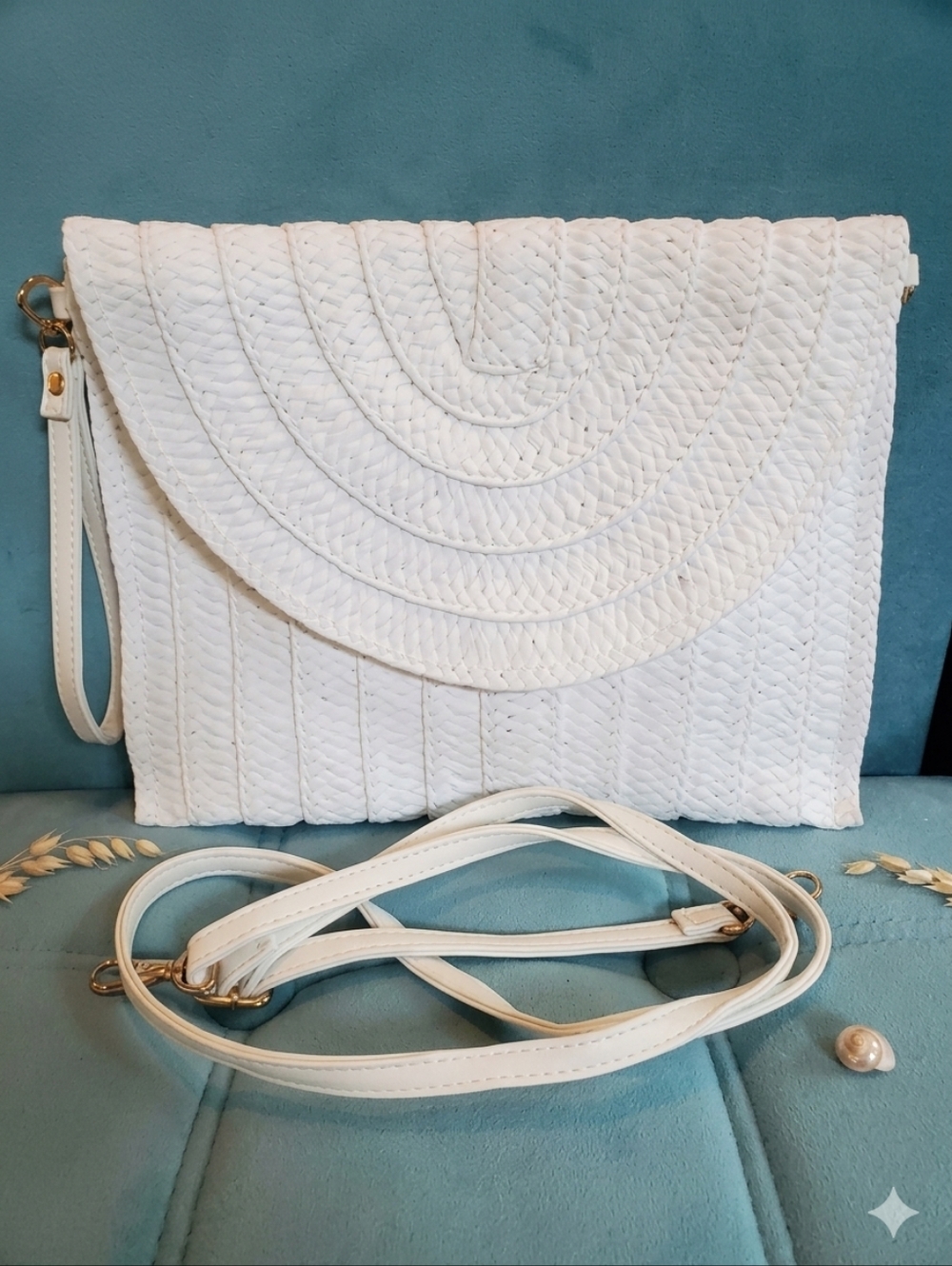 Elegant - White - Woven Transitional - Wristlet / Shoulder Bag